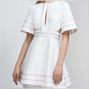 Avantlook Women's S Ivory Dress Gold Beaded Trim Cut Out Sides NWT